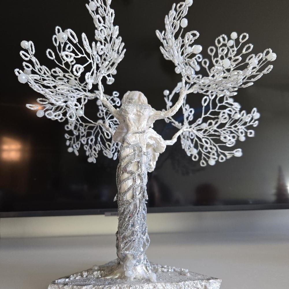 Elegant Angel Silver Tree Sculpture